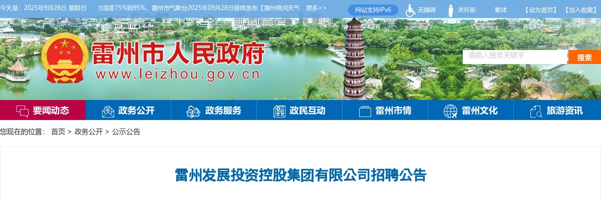 2023雷州发展投资控股集团有限公司招聘11人公告 图片